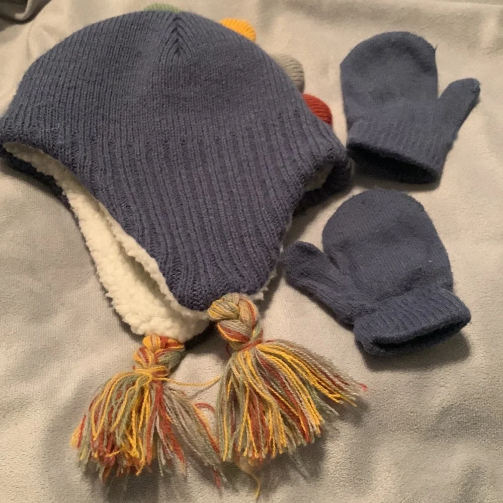 Capelli Marled Toddler Dinosaur Trapper Hat w/ Mittens- Blue 12-24